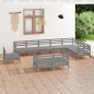 vidaXL Set Salotto da Giardino 10 pz in Legno Massello di Pino Grigio vidaXL Set Salotto da Giardino 10 pz in Legno Massello di Pino Grigio