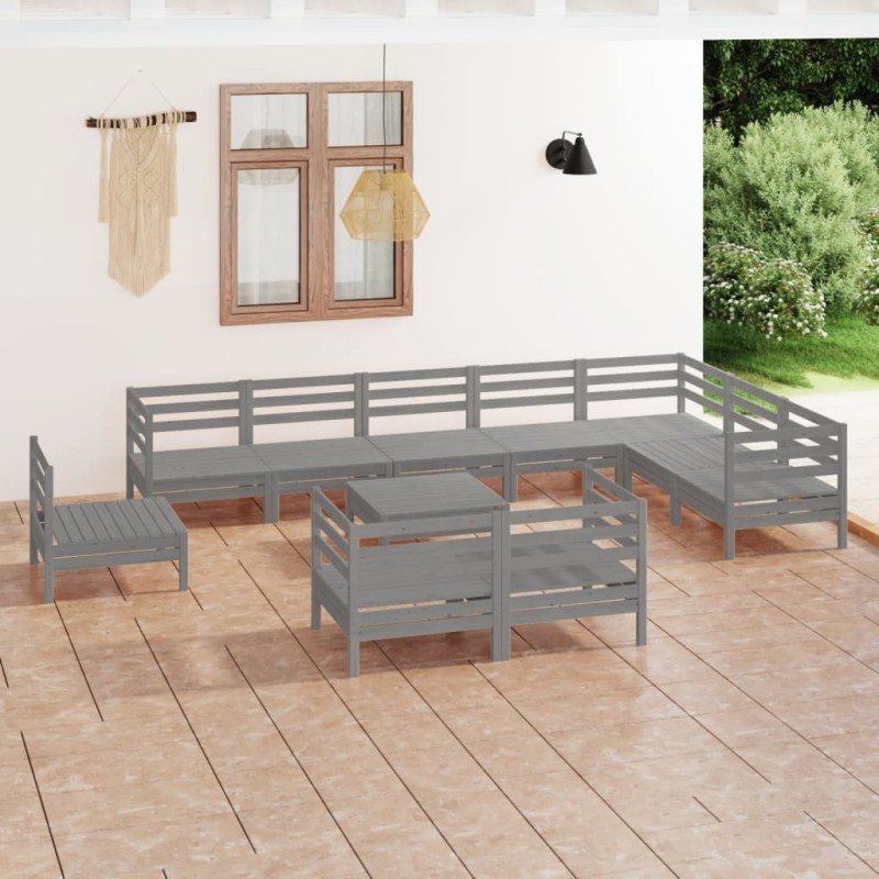vidaXL Set Salotto da Giardino 11 pz in Legno Massello di Pino Grigio vidaXL Set Salotto da Giardino 11 pz in Legno Massello di Pino Grigio