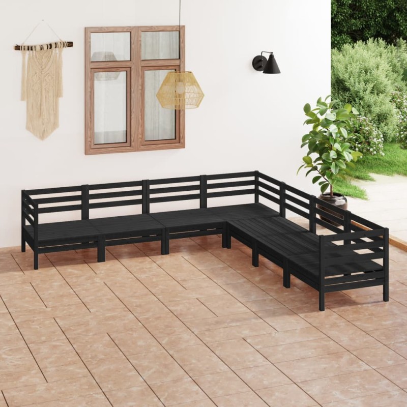 vidaXL Set Salotto da Giardino 7 pz in Legno Massello di Pino Nero vidaXL Set Salotto da Giardino 7 pz in Legno Massello di Pino Nero