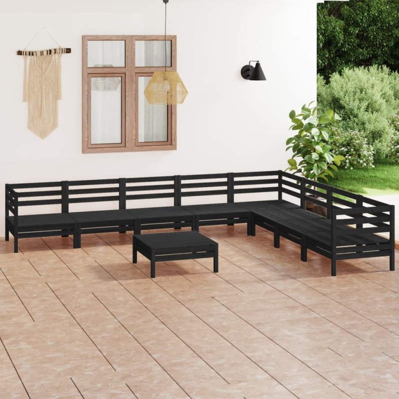 vidaXL Set Salotto da Giardino 9 pz in Legno Massello di Pino Nero vidaXL Set Salotto da Giardino 9 pz in Legno Massello di Pino Nero