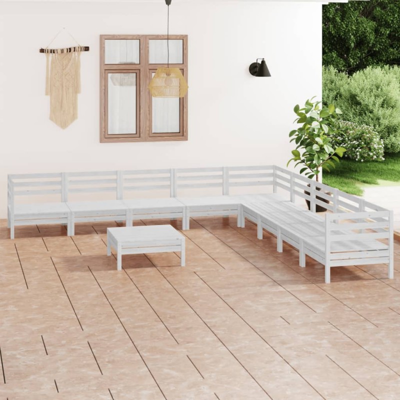 vidaXL Set Salotto da Giardino 10 pz in Legno Massello di Pino Bianco vidaXL Set Salotto da Giardino 10 pz in Legno Massello di Pino Bianco