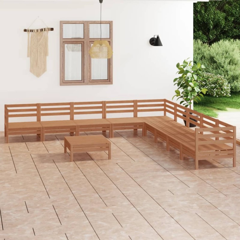 vidaXL Set Salotto da Giardino 10 pz in Legno Massello di Pino ambra vidaXL Set Salotto da Giardino 10 pz in Legno Massello di Pino ambra