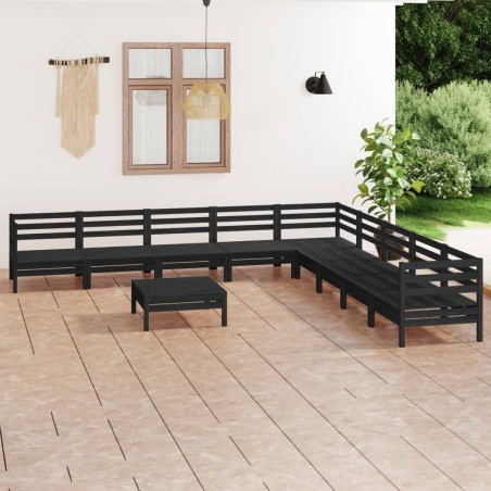 vidaXL Set Salotto da Giardino 10 pz in Legno Massello di Pino Nero