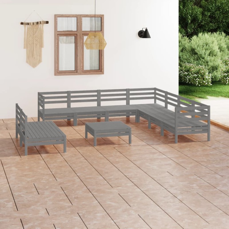 vidaXL Set Salotto da Giardino 10 pz in Legno Massello di Pino Grigio vidaXL Set Salotto da Giardino 10 pz in Legno Massello di Pino Grigio