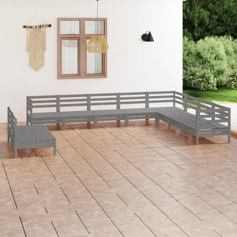 vidaXL Set Salotto da Giardino 10 pz in Legno Massello di Pino Grigio vidaXL Set Salotto da Giardino 10 pz in Legno Massello di Pino Grigio