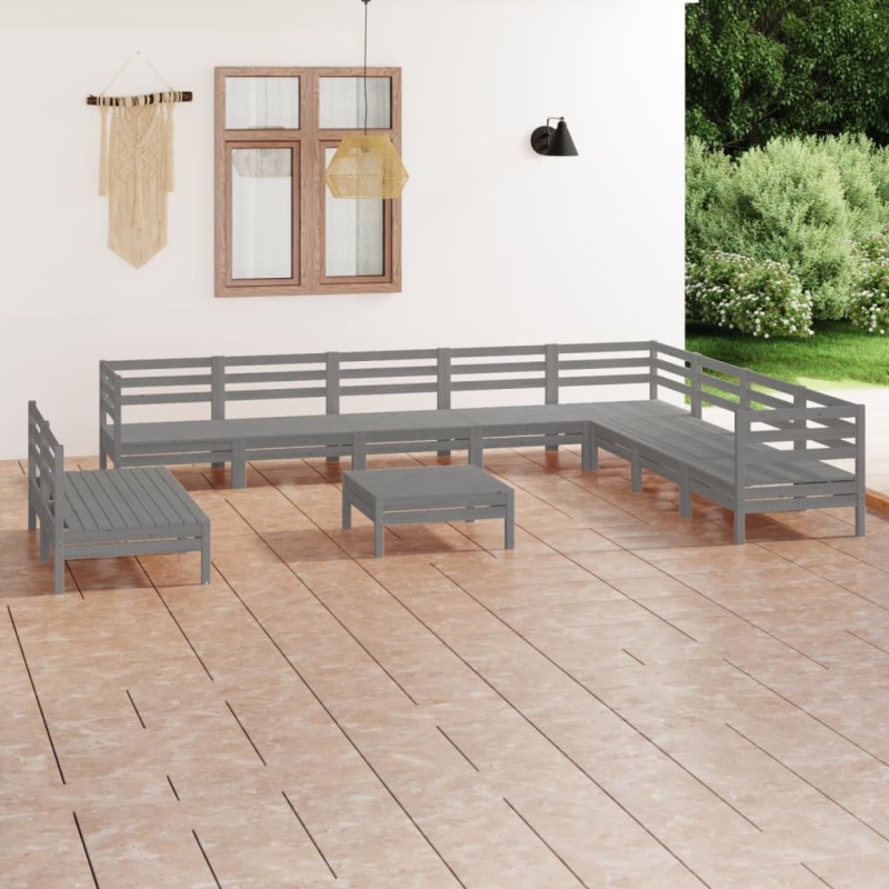 vidaXL Set Salotto da Giardino 11 pz in Legno Massello di Pino Grigio vidaXL Set Salotto da Giardino 11 pz in Legno Massello di Pino Grigio
