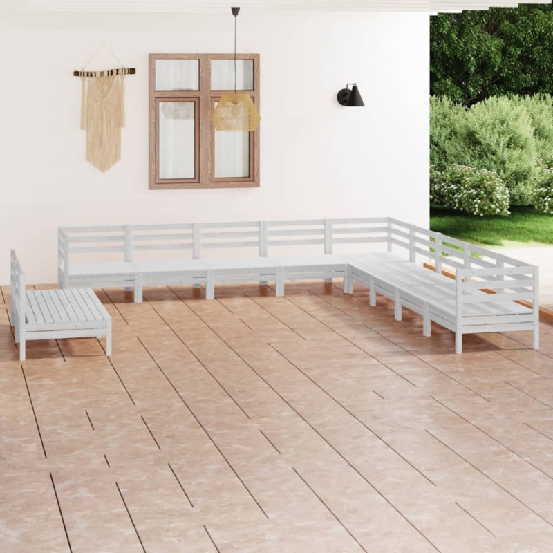 vidaXL Set Salotto da Giardino 11 pz in Legno Massello di Pino Bianco vidaXL Set Salotto da Giardino 11 pz in Legno Massello di Pino Bianco