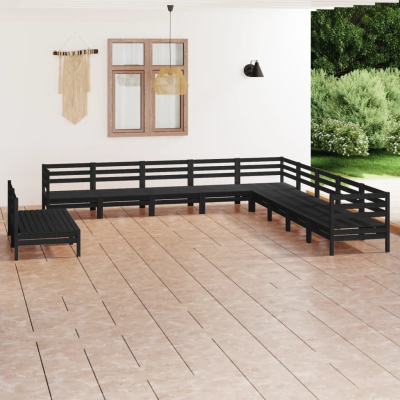 vidaXL Set Salotto da Giardino 11 pz in Legno Massello di Pino Nero vidaXL Set Salotto da Giardino 11 pz in Legno Massello di Pino Nero