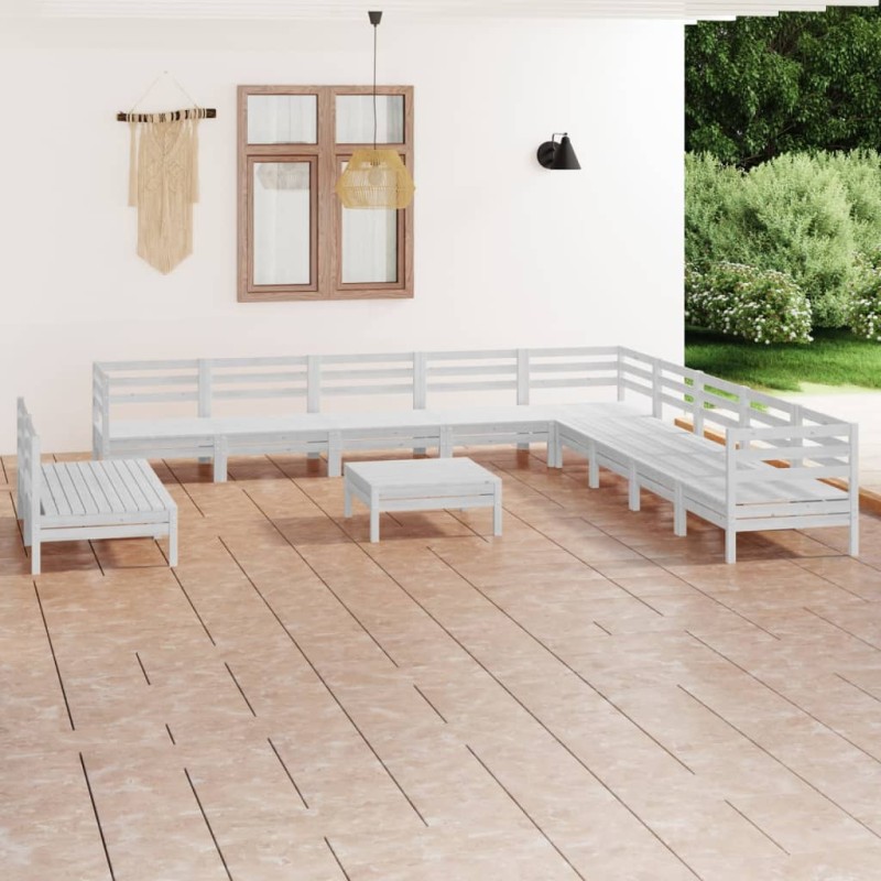 vidaXL Set Salotto da Giardino 12 pz in Legno Massello di Pino Bianco vidaXL Set Salotto da Giardino 12 pz in Legno Massello di Pino Bianco