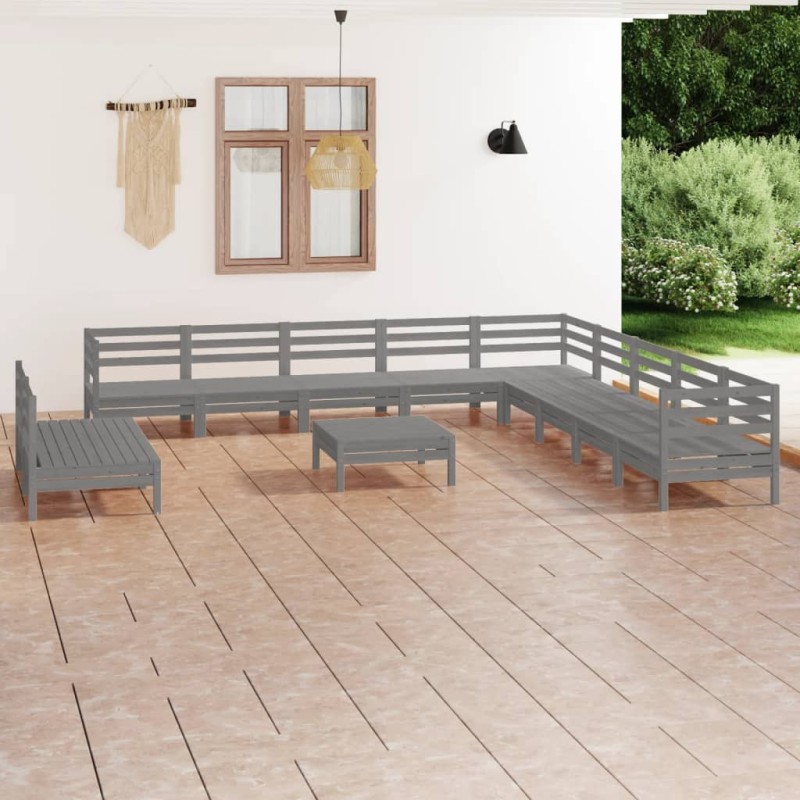 vidaXL Set Salotto da Giardino 12 pz in Legno Massello di Pino Grigio vidaXL Set Salotto da Giardino 12 pz in Legno Massello di Pino Grigio