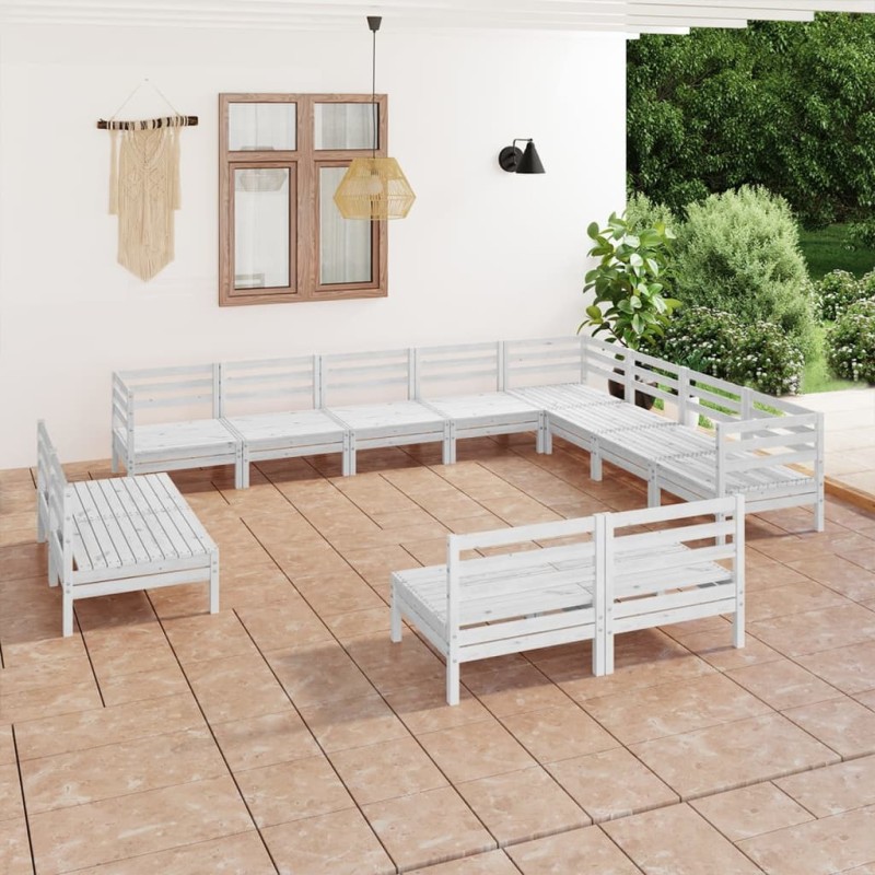 vidaXL Set Salotto da Giardino 12 pz in Legno Massello di Pino Bianco vidaXL Set Salotto da Giardino 12 pz in Legno Massello di Pino Bianco