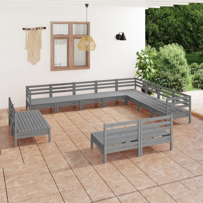 vidaXL Set Salotto da Giardino 12 pz in Legno Massello di Pino Grigio vidaXL Set Salotto da Giardino 12 pz in Legno Massello di Pino Grigio
