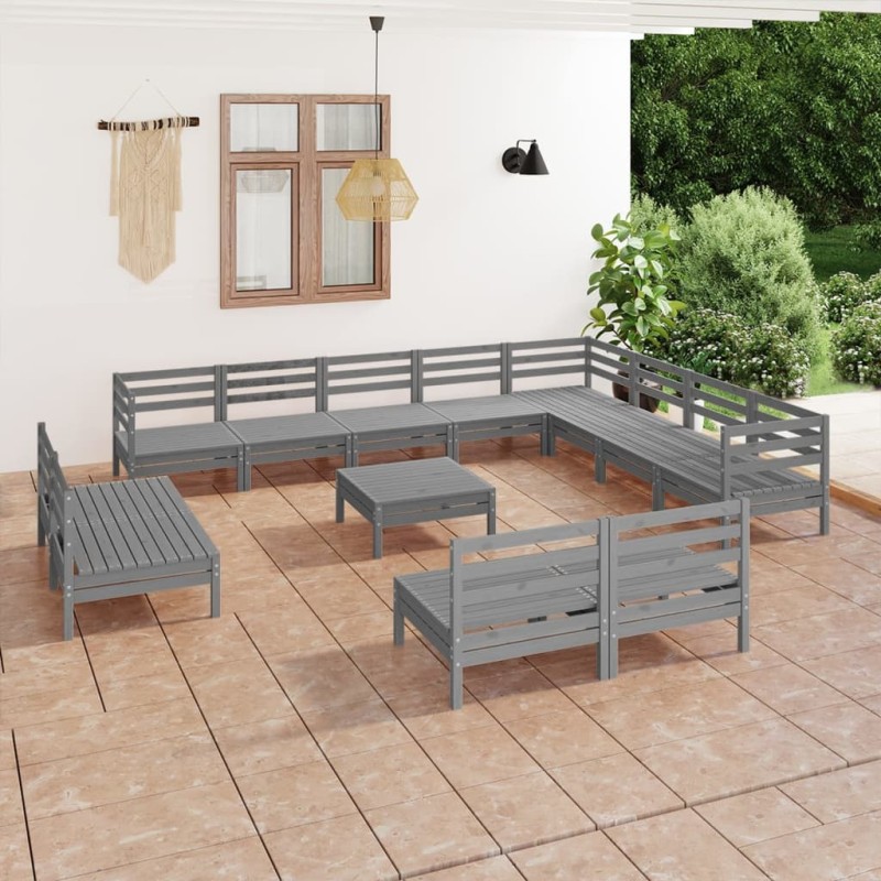 vidaXL Set Salotto da Giardino 13 pz in Legno Massello di Pino Grigio vidaXL Set Salotto da Giardino 13 pz in Legno Massello di Pino Grigio