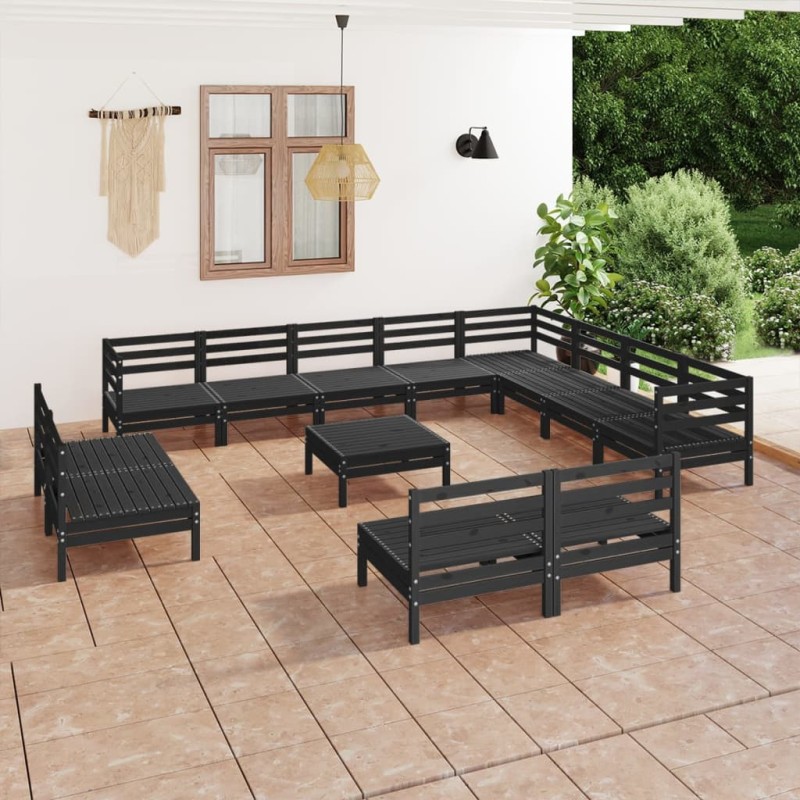 vidaXL Set Salotto da Giardino 13 pz in Legno Massello di Pino Nero vidaXL Set Salotto da Giardino 13 pz in Legno Massello di Pino Nero
