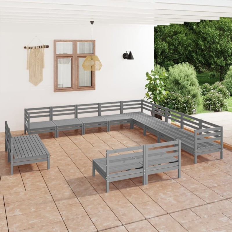 vidaXL Set Salotto da Giardino 13 pz in Legno Massello di Pino Grigio vidaXL Set Salotto da Giardino 13 pz in Legno Massello di Pino Grigio