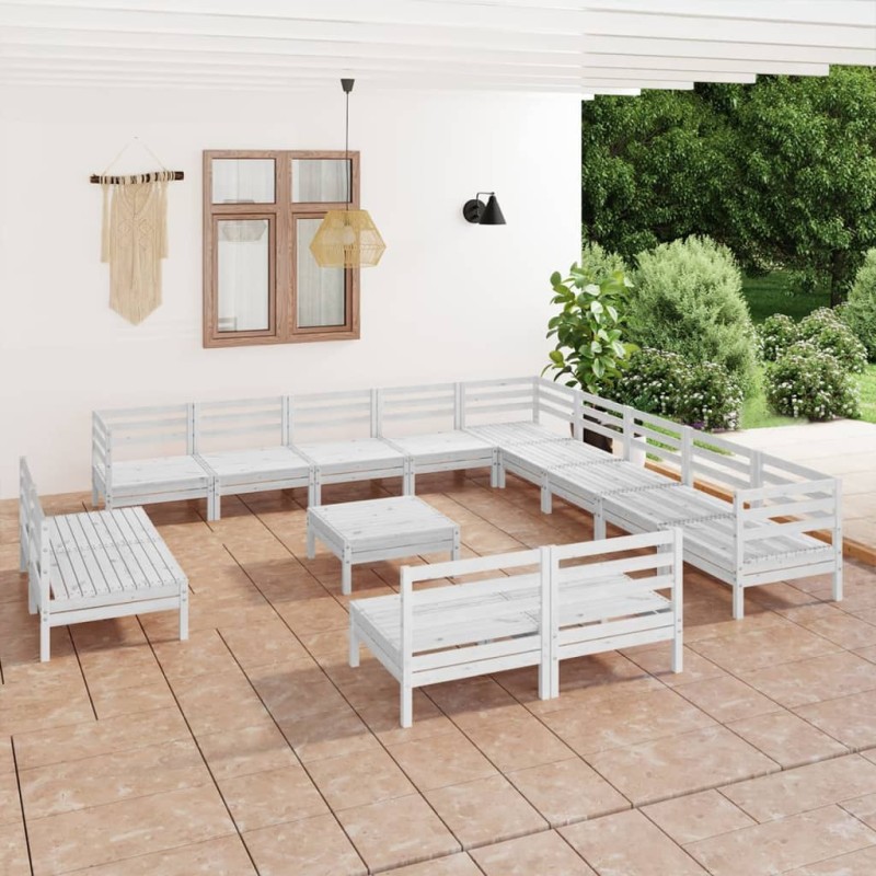 vidaXL Set Salotto da Giardino 14 pz in Legno Massello di Pino Bianco vidaXL Set Salotto da Giardino 14 pz in Legno Massello di Pino Bianco