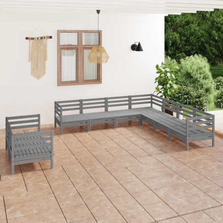 vidaXL Set Salotto da Giardino 9 pz in Legno Massello di Pino Grigio