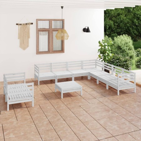 vidaXL Set Salotto da Giardino 10 pz in Legno Massello di Pino Bianco