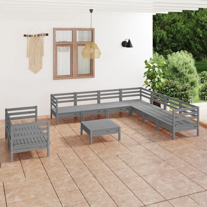 vidaXL Set Salotto da Giardino 10 pz in Legno Massello di Pino Grigio vidaXL Set Salotto da Giardino 10 pz in Legno Massello di Pino Grigio