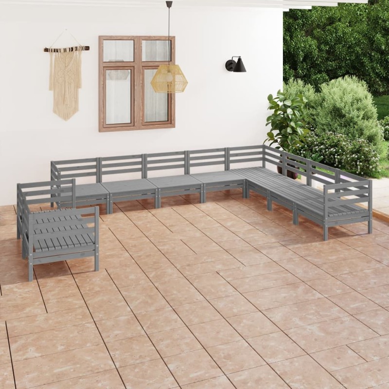 vidaXL Set Salotto da Giardino 10 pz in Legno Massello di Pino Grigio vidaXL Set Salotto da Giardino 10 pz in Legno Massello di Pino Grigio