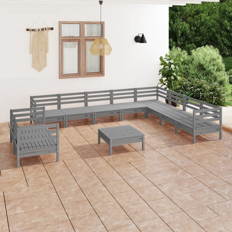 vidaXL Set Salotto da Giardino 11 pz in Legno Massello di Pino Grigio vidaXL Set Salotto da Giardino 11 pz in Legno Massello di Pino Grigio