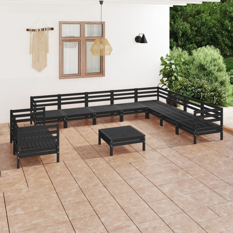 vidaXL Set Salotto da Giardino 11 pz in Legno Massello di Pino Nero vidaXL Set Salotto da Giardino 11 pz in Legno Massello di Pino Nero
