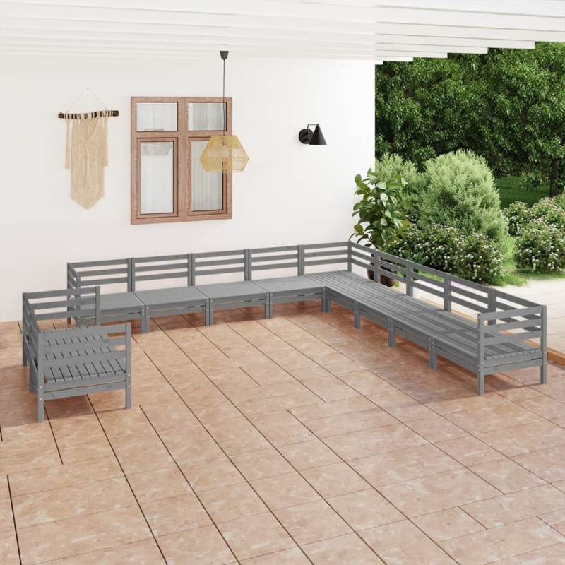 vidaXL Set Salotto da Giardino 11 pz in Legno Massello di Pino Grigio vidaXL Set Salotto da Giardino 11 pz in Legno Massello di Pino Grigio