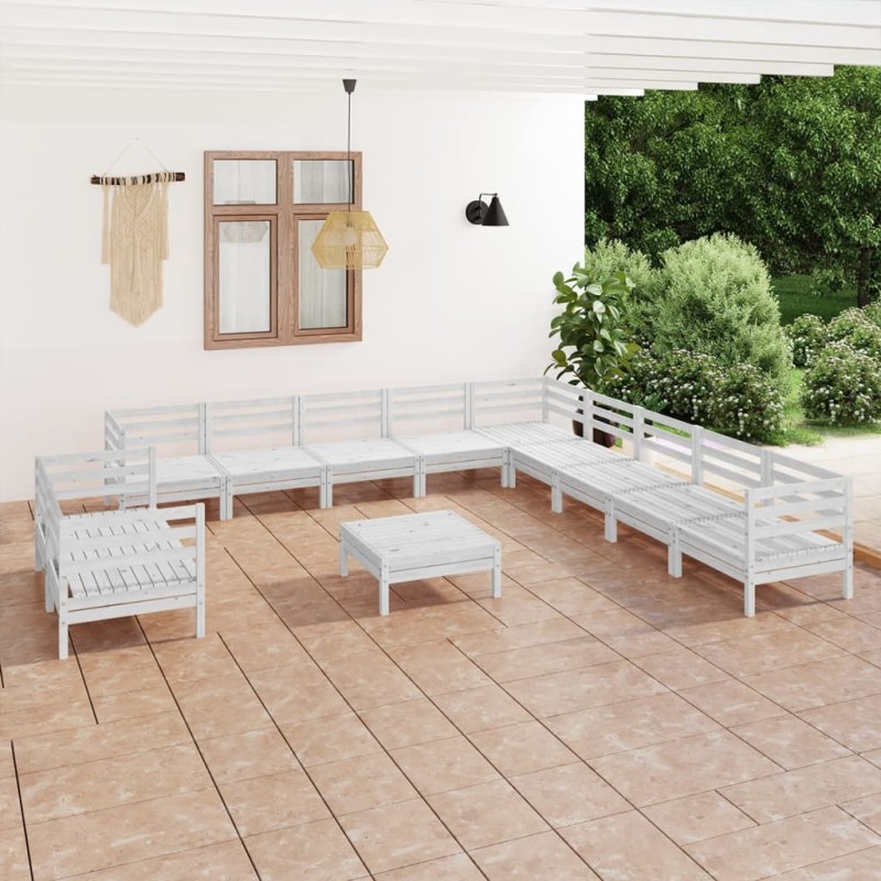 vidaXL Set Salotto da Giardino 12 pz in Legno Massello di Pino Bianco vidaXL Set Salotto da Giardino 12 pz in Legno Massello di Pino Bianco