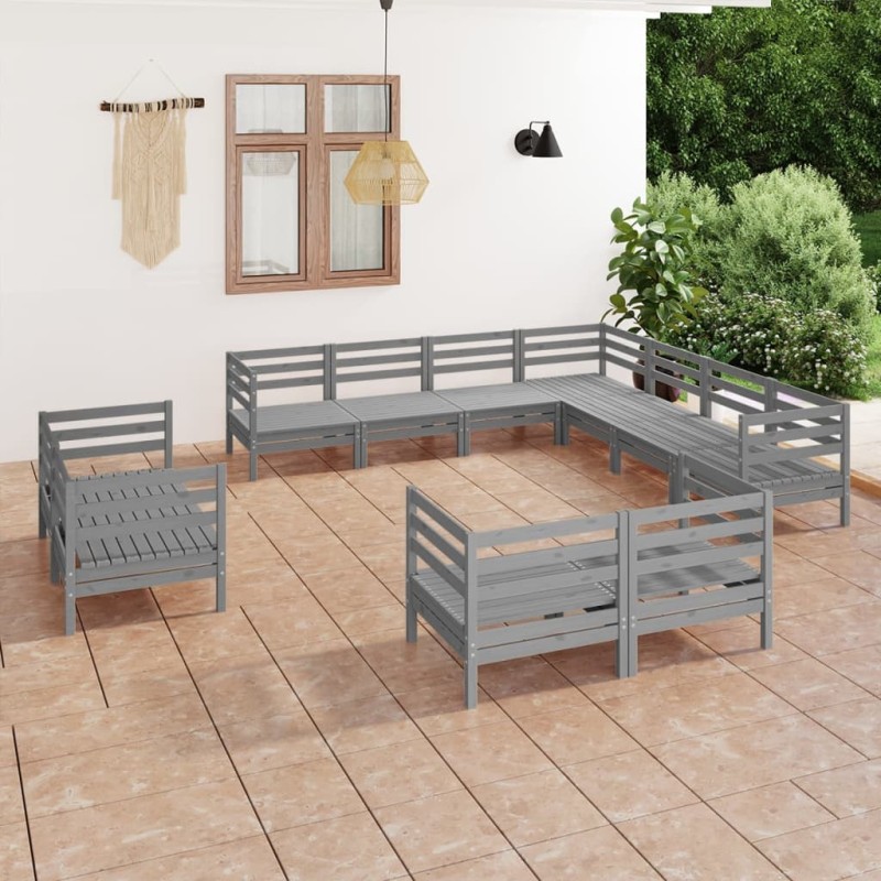 vidaXL Set Salotto da Giardino 11 pz in Legno Massello di Pino Grigio vidaXL Set Salotto da Giardino 11 pz in Legno Massello di Pino Grigio
