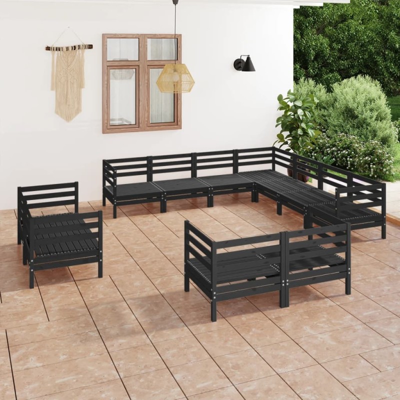 vidaXL Set Salotto da Giardino 11 pz in Legno Massello di Pino Nero vidaXL Set Salotto da Giardino 11 pz in Legno Massello di Pino Nero