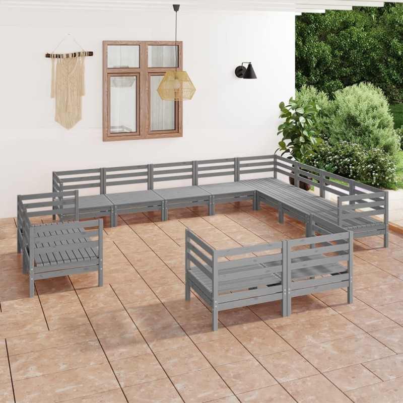 vidaXL Set Salotto da Giardino 12 pz in Legno Massello di Pino Grigio vidaXL Set Salotto da Giardino 12 pz in Legno Massello di Pino Grigio