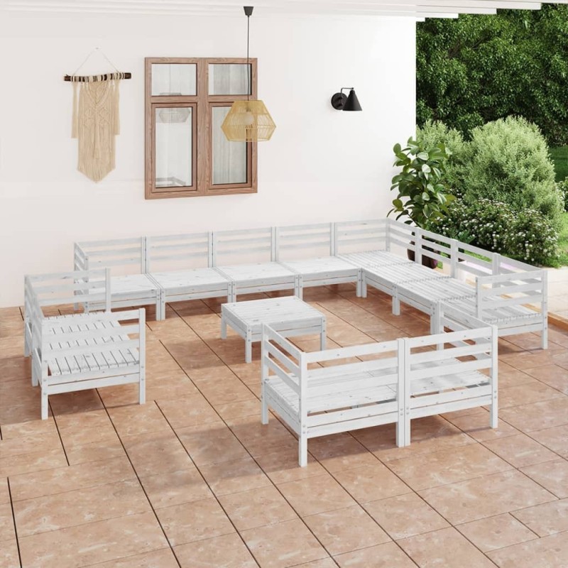 vidaXL Set Salotto da Giardino 13 pz in Legno Massello di Pino Bianco vidaXL Set Salotto da Giardino 13 pz in Legno Massello di Pino Bianco