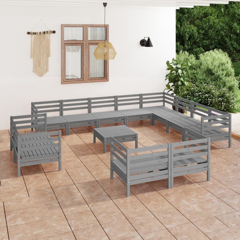 vidaXL Set Salotto da Giardino 13 pz in Legno Massello di Pino Grigio vidaXL Set Salotto da Giardino 13 pz in Legno Massello di Pino Grigio