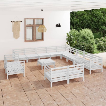 vidaXL Set Salotto da Giardino 14 pz in Legno Massello di Pino Bianco