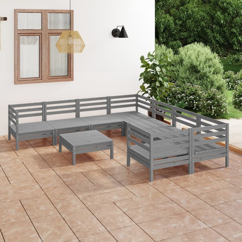 vidaXL Set Salotto da Giardino 9 pz Grigio in Legno Massello di Pino vidaXL Set Salotto da Giardino 9 pz Grigio in Legno Massello di Pino
