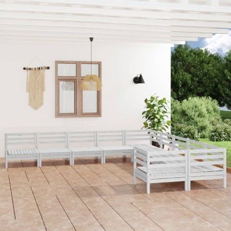 vidaXL Set Salotto da Giardino 10 pz in Legno Massello di Pino Bianco