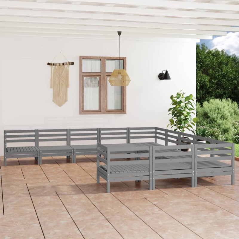 vidaXL Set Salotto da Giardino 11 pz Grigio in Legno Massello di Pino vidaXL Set Salotto da Giardino 11 pz Grigio in Legno Massello di Pino