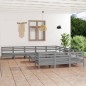 vidaXL Set Salotto da Giardino 12 pz in Legno Massello di Pino Grigio vidaXL Set Salotto da Giardino 12 pz in Legno Massello di Pino Grigio