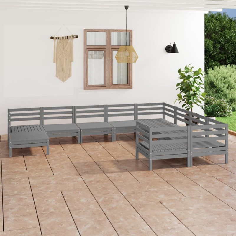 vidaXL Set Salotto da Giardino 10 pz in Legno Massello di Pino Grigio vidaXL Set Salotto da Giardino 10 pz in Legno Massello di Pino Grigio
