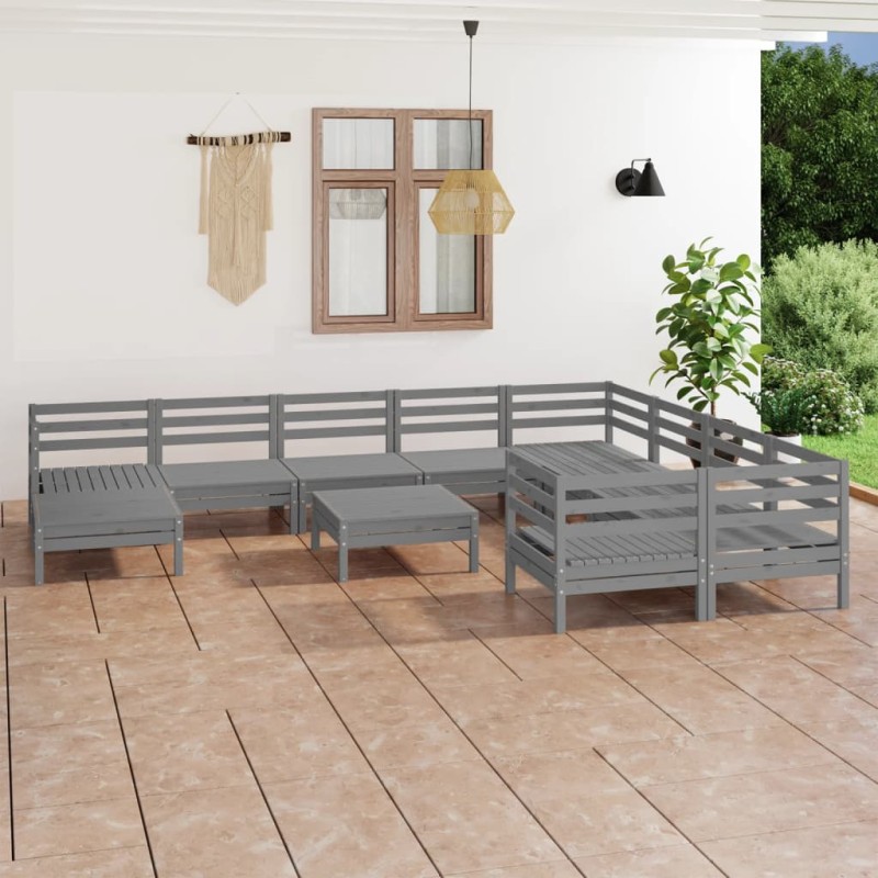 vidaXL Set Salotto da Giardino 11 pz in Legno Massello di Pino Grigio vidaXL Set Salotto da Giardino 11 pz in Legno Massello di Pino Grigio