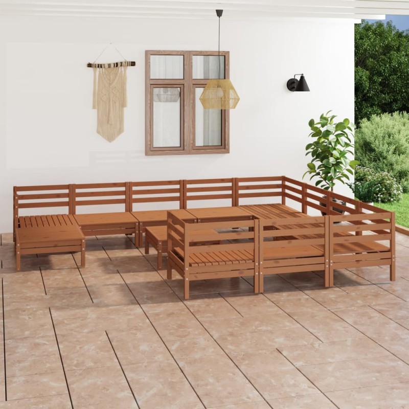 vidaXL Set Salotto da Giardino 12 pz Miele in Legno Massello di Pino vidaXL Set Salotto da Giardino 12 pz Miele in Legno Massello di Pino