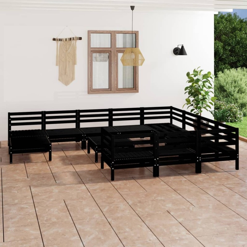 vidaXL Set Salotto da Giardino 12 pz Nero in Legno Massello di Pino vidaXL Set Salotto da Giardino 12 pz Nero in Legno Massello di Pino