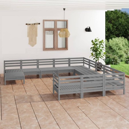 vidaXL Set Salotto da Giardino 12 pz Grigio in Legno Massello di Pino
