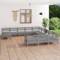 vidaXL Set Salotto da Giardino 12 pz Grigio in Legno Massello di Pino