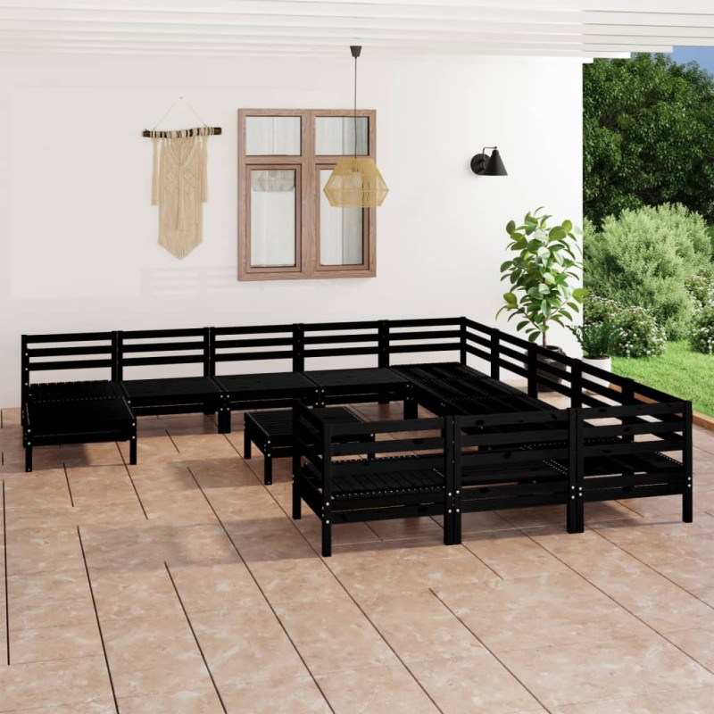 vidaXL Set Salotto da Giardino 13 pz Nero in Legno Massello di Pino vidaXL Set Salotto da Giardino 13 pz Nero in Legno Massello di Pino