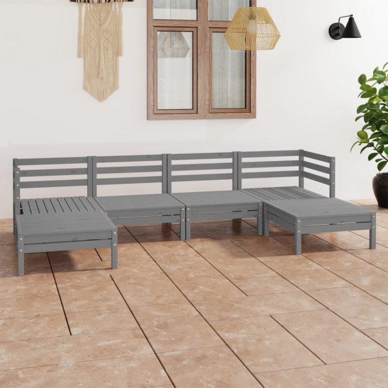 vidaXL Set Salotto da Giardino 6 pz in Legno Massello di Pino Grigio vidaXL Set Salotto da Giardino 6 pz in Legno Massello di Pino Grigio