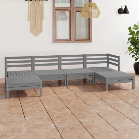 vidaXL Set Salotto da Giardino 6 pz in Legno Massello di Pino Grigio
