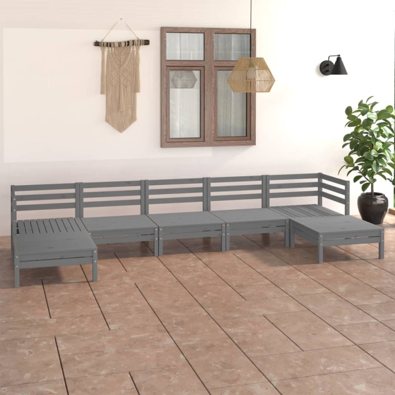 vidaXL Set Salotto da Giardino 7 pz in Legno Massello di Pino Grigio vidaXL Set Salotto da Giardino 7 pz in Legno Massello di Pino Grigio