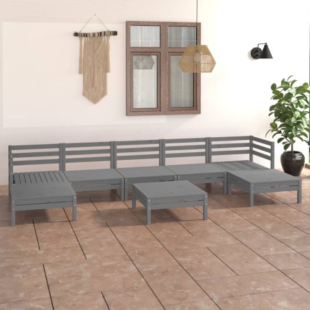 vidaXL Set Salotto da Giardino 8 pz in Legno Massello di Pino Grigio