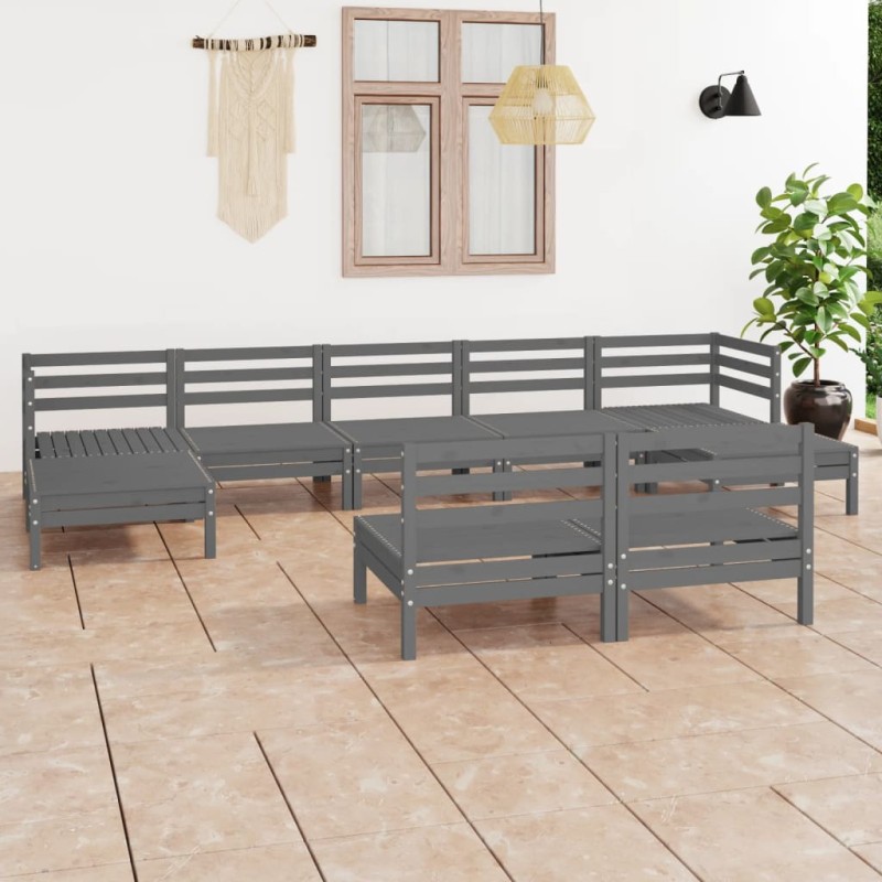 vidaXL Set Salotto da Giardino 9 pz in Legno Massello di Pino Grigio vidaXL Set Salotto da Giardino 9 pz in Legno Massello di Pino Grigio